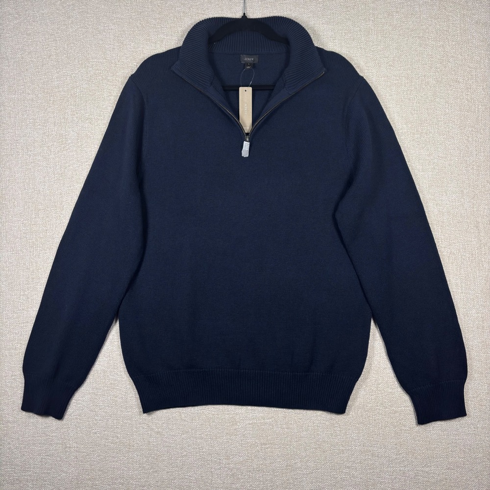 NWT J.Crew Mens Navy Blue Cotton Cashmere Quarter Zip Sweater 17181 Size L